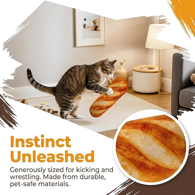 DOITOOL Catnip Toys for Indoor Cats - Bread Cat Kicker Toy & Baguette Plush for Kitten Biting & Chewing - Interactive Kitty Kick Sticks for Exercise & Boredom Relief - 7 Inch