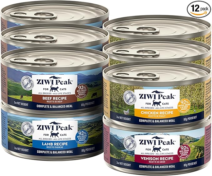 ZIWI Peak Wet Cat Food Variety Pack - Beef, Chicken, Lamb, Venison, (3oz Cans - Pack of 12)