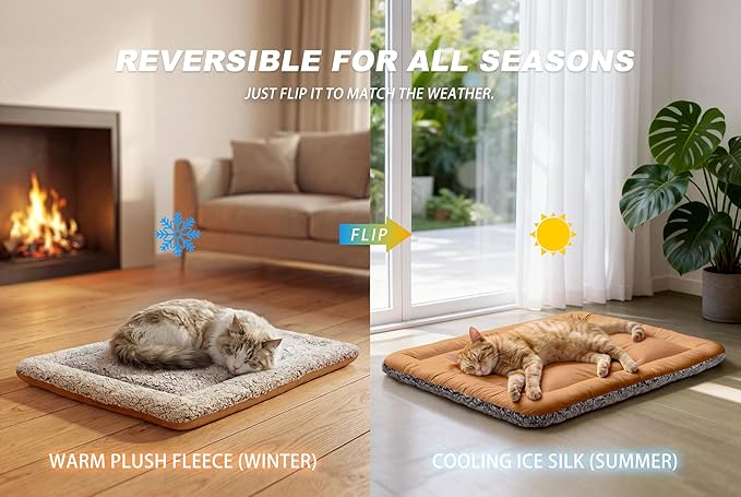 Dog Cooling Mat, Self Warming Cat Bed, Reversible Warm & Cooling Cat Bed, Winter Warm Cat Pad & Summer Cooling Cat Mat for Kittens & Small Dogs, Perfect for Crates, Beds & Sofas, Dark Brown, 24" x 36"
