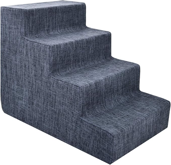 Best Pet Supplies Dog Stairs & Steps - Foam Steps for Small Dogs & Cats, Non-Slip Indoor Balanced Pet Step Support, Dog Ramp, No Assembly, Dark Gray Linen, 4-Step (18-inch Height)