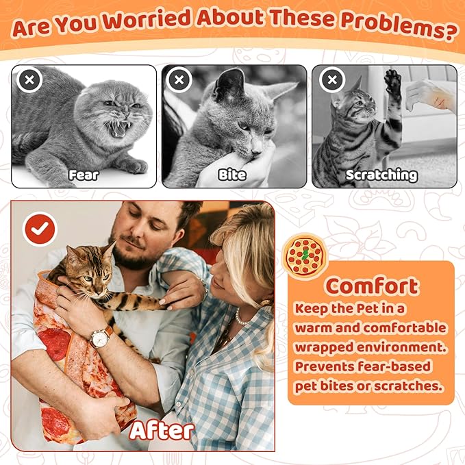31.5" Large Cat Grooming Wrap for Cutting Nails, Self-Stick Dog Cat Wrap, Soft Pizza Blanket Pet Tool Gifts for Multifunctional Care Medicine Anti-Escape