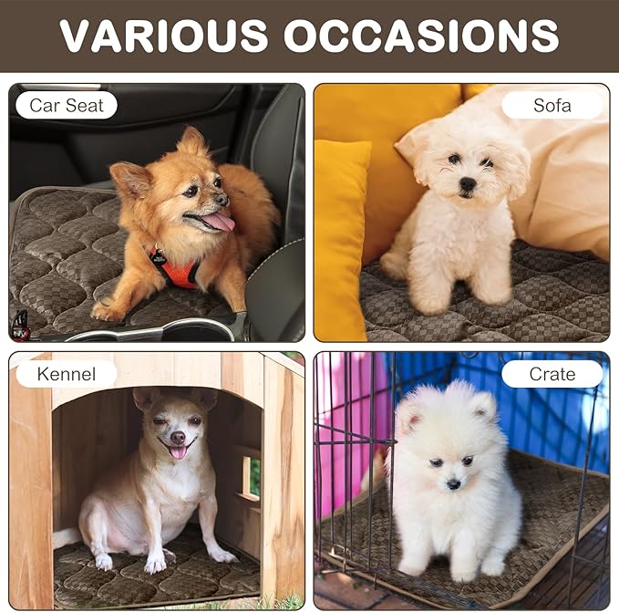 Tujoe 4 Pack Self Warming Cat Mat Self Heating Cat Pad Warm Thermal Pet Bed Washable Dog Crate Pad Body Heat Dog Bed Mat Blanket Non Slip Bottom for Outdoor Indoor Pets (Coffee,16 x 20 Inch)