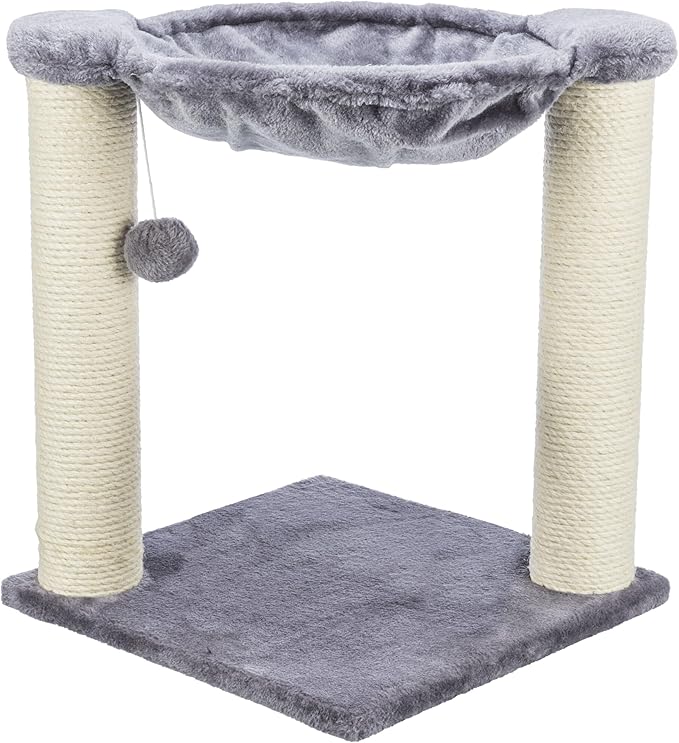 Trixie Baza Cat Scratching Posts, Indoor Cat Furniture with Plush Hammock, Jute Scratcher Posts and Dangling Toy Ball, 15.7" L x 15.7" W x 19.7" H, Gray