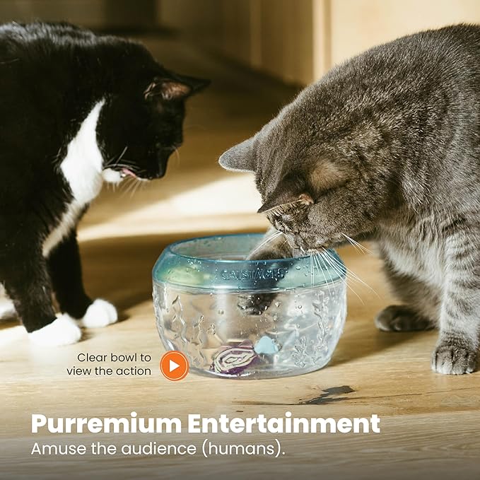 Catstages Meow-smerizing Fish Bowl for Cats with Two Water Cat Toys, Electronic Swimming Fish and Floating Turtle Included, Blue