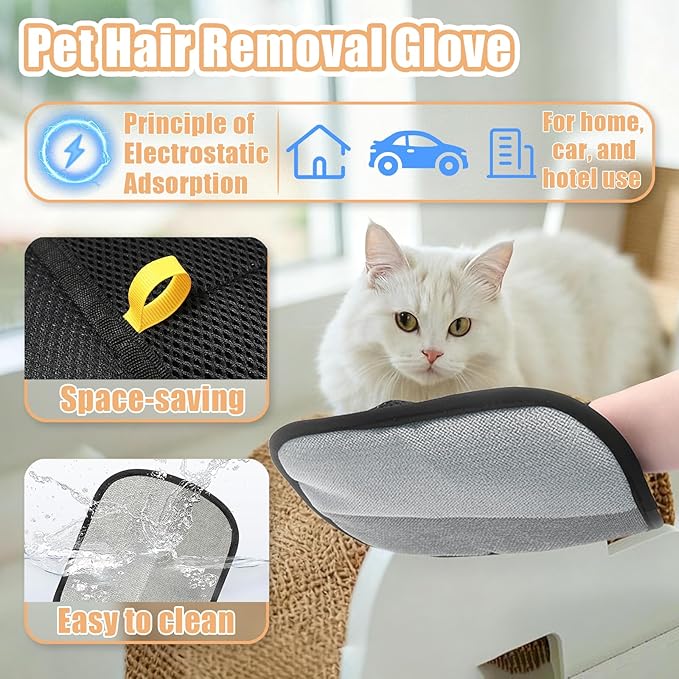 Bestac Pet Hair Remover Glove - 6.9×9.1 Inch, Velvet & Breathable Mesh Efficient Hair Removal & Gentle Massage Ideal for Cats/Dogs Sofa/Carpet/Home Cleaning (Black)