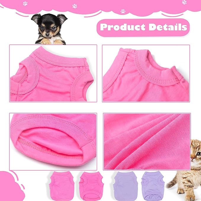 2 Pieces Dog Clothes for Small Dogs Girl Boy Spring Summer Puppy Soft Dog Shirt Solid Color Chihuahua Clothes Pet Clothing Cute Cat Cloth XXS~M (Rose,Purple, XX-Small)