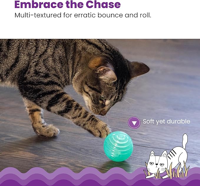 Catstages Ball Treat Stuffer Cat Toy – Interactive Treat Dispensing Ball for Cats, Mental Stimulation & Physical Exercise, Soft & Durable, Green (Pack of 2)