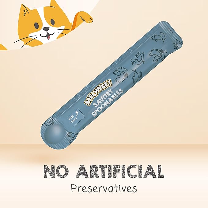 MEOWEE! Savory Spoonables with Real Tuna, Chicken & Duck, 4 Count Tube, Triple Flavor Squeezable Lickable Wet Treats for Cats with Built-in Spoon for Less Mess (Pack of 2)