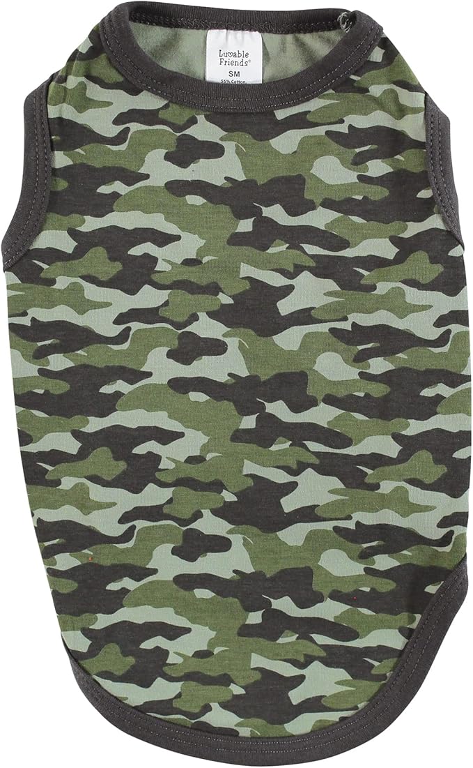Luvable Friends Dog Pet Dog and Cats Cotton T-Shirts 2pk, Dino Camo, X-Large