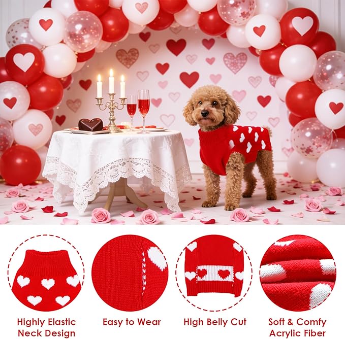 Valentines Dog Sweater, Knit Pet Small Dog Sweater Holiday Valentine’s Day Outfit Clothes for Small Medium Large Dogs Pets (Red, X-Large)