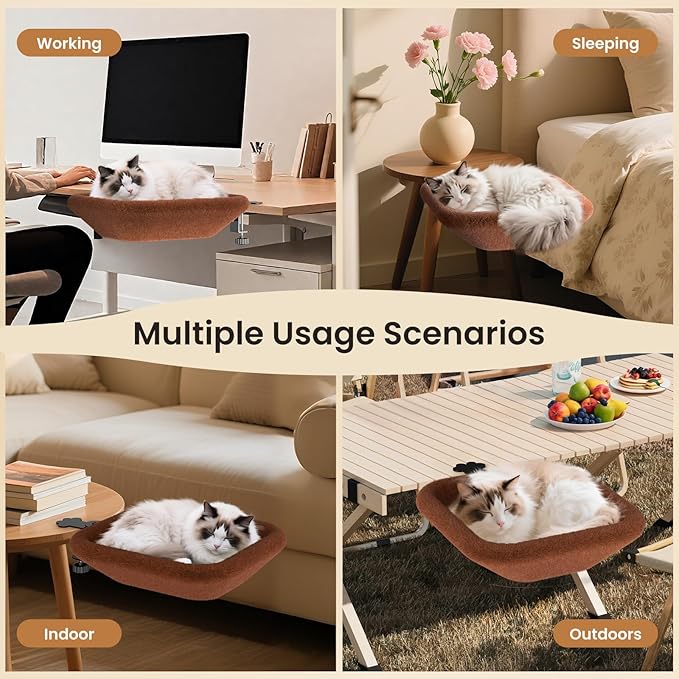 Cat Bed for Desk -Rotating Silent Stability, Cat Desk Bed with Elasticity Memory Sponge, Removable Washable Bed Cover, Soft Comfortable, Suitable for Home & Office (Grey)
