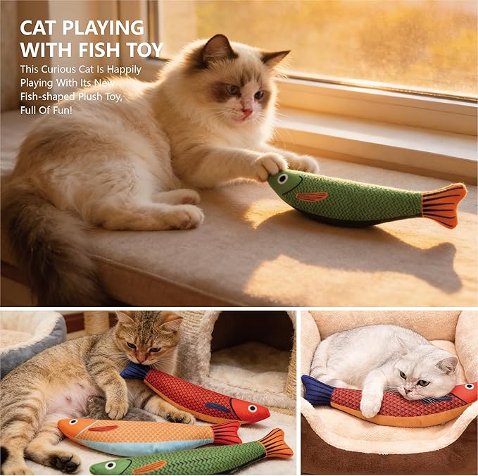 Cat Toys with Soft Chew Kicker Cat Toys for Indoor Cats & Kittens, Crinkle &Rattle Fish Sound Toy (3 Packs)
