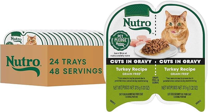 Nutro Perfect Portions Wet Cat Food Cuts in Gravy Turkey Recipe, Cat Food Wet Recipe, 2.64 oz. Twin-Pack Trays (24 Count)