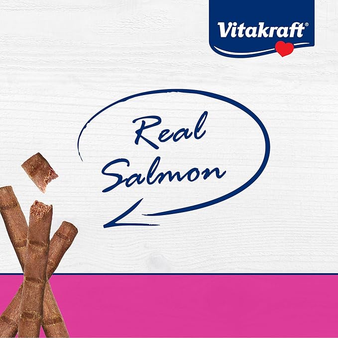 Vitakraft PurrSticks for Cats - Nutritious & Healthy Soft Cat Treats - Gently Oven Roasted Meat Sticks for Cats w/ 70% Meat - Easy-to-Serve Cat Chew Sticks (Salmon, 60 Pack)
