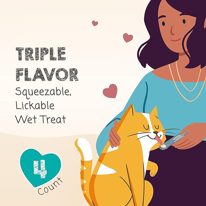 MEOWEE! Savory Spoonables with Real Tuna, Chicken & Duck, 4 Count Tube, Triple Flavor Squeezable Lickable Wet Treats for Cats with Built-in Spoon for Less Mess