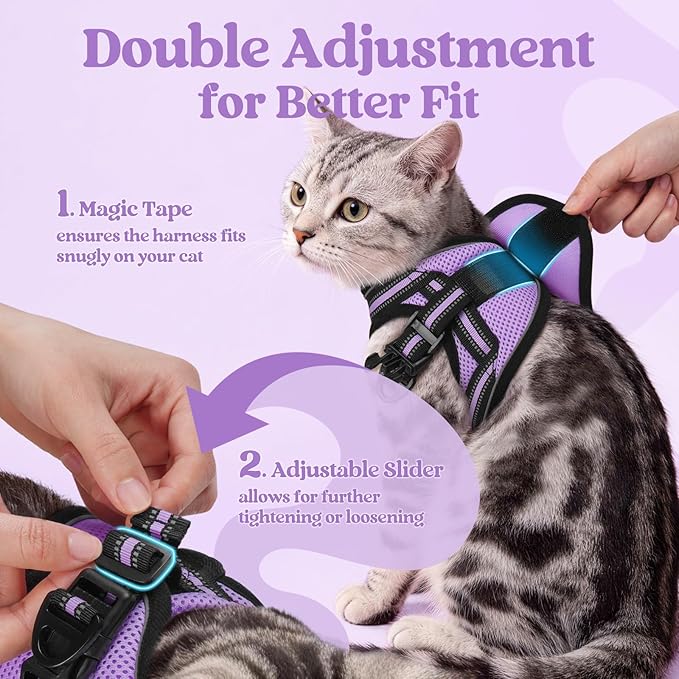 rabbitgoo Cat Harness and Leash Set for Walking Escape Proof, Adjustable Soft Kittens Vest with Reflective Strip for Cats, Comfortable Outdoor Vest, Light Purple, XL