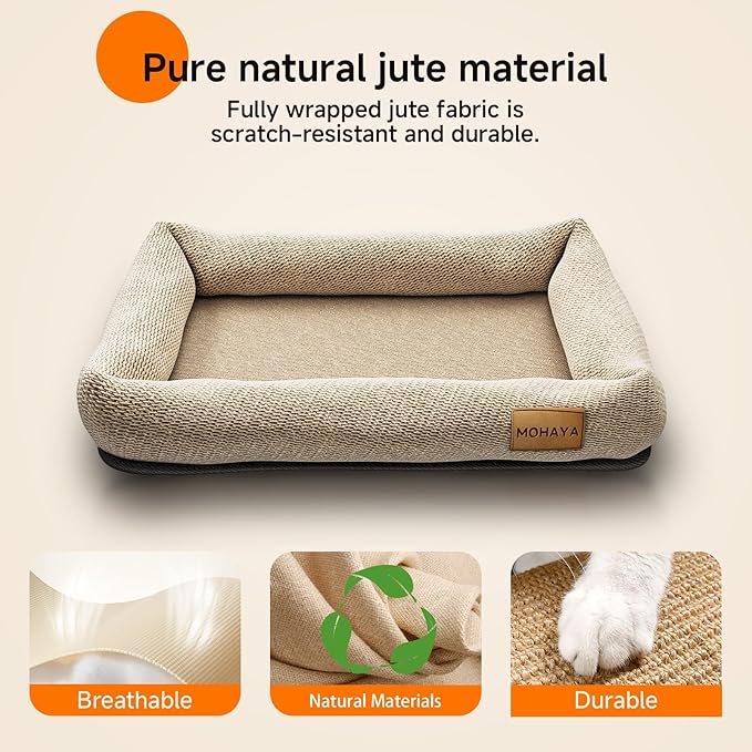 MOHAYA 2-in-1 Pet Bed-M & Scratch Pad for Cats and Dogs – Breathable Jute & Cotton Dual-Layer Design, Durable Eco-Friendly Cat Lounger & Dog Bed with Cooling Comfort for Summer – Washable, Non-Slip