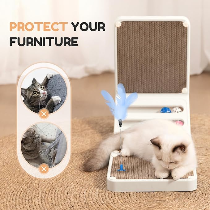 Goosheep Cat Scratching Board Kitten Scratching Ball Wall Scratchers for Indoor Cats L Shaped Cat Scratcher Cats with Scratcher Pads White