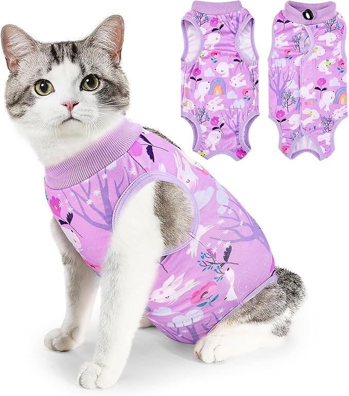 SlowTon Cat Recovery Suit - Cat Onesie for Cats After Surgery Female Male, Kitten Clothes Cats Surgical Spay Suit Abdominal Wounds, E-Collar Alternative Bodysuit Shirt Anti-Licking (Purple, L)