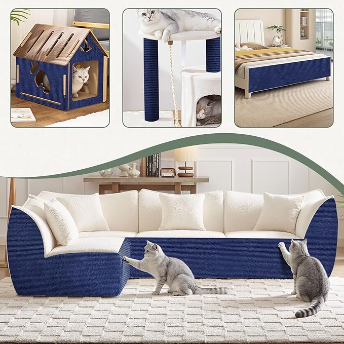 Cat Scratch Couch Protector 78.7"x15.8" – Self-Adhesive Furniture Protector from Cat Scratching, DIY Couch & Wall Shield, Trimmable Anti Scratch Mat for Indoor Sofa Bed Carpet，Navy