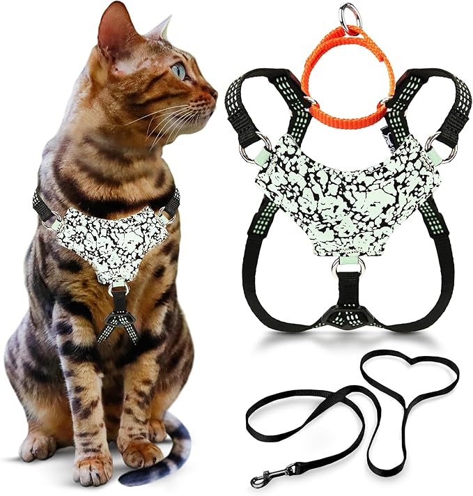 OutdoorBengal Always On™ Martingale Cat Harness and Leash Escape Proof Set – Vest for All-Day Kitten Adventures – Adult Cats - Cat Leash and Harness Escape Proof + Leash (Black Reflective, M/L)