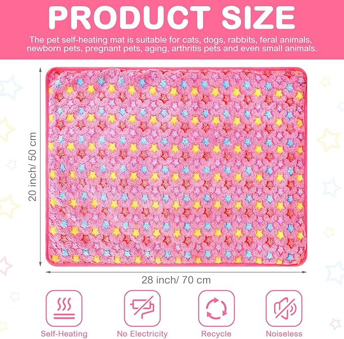 HunnmingRe 2 Pack Self Warming Cat Bed Self Heating Dog Pad Cat Warming Pad Thermal Pet Mat Washable Reflect Body Heat Removable Cover for Indoor Kittens Puppies Feral Pet(Little Star,20 x 28 Inch)