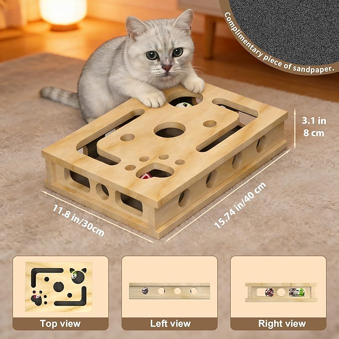 XL Cat Nail File Enrichment Box, Cat Scratch Puzzle Box with Replaceable Filing Pad, Stress-Free Grooming Toy for Indoor Cats
