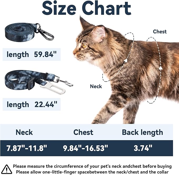 Cat Harness and Leash Set, 3-in-1 Escape Proof Adjustable, Comfortable Soft Lightweight, Safe, Easy to Wear, Walking Travel Kitten Harness for Small Medium Cats （Black
