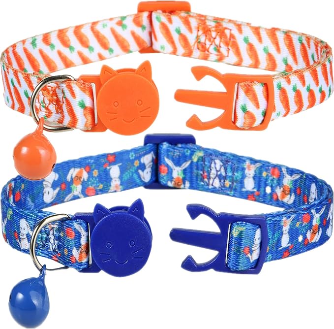 BoomBone Easter Cat Collar Breakaway, Set of 2 Spring Kitten Collars with Bell