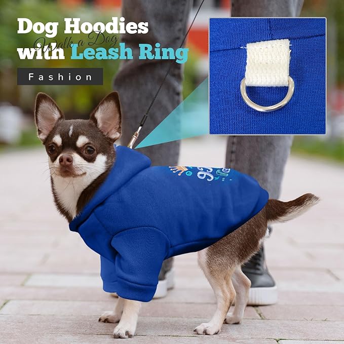 ABRRLO Small Dog Hoodie Clothes Cute Blue Prince Fleece Dog Sweater for Small Dogs Cats Boy Warm Puppy Sweatshirt with Leash D Ring Fall Winter XS Pet Doggy Outfit Chihuahua Yorkie Shihtzu(Blue,L)