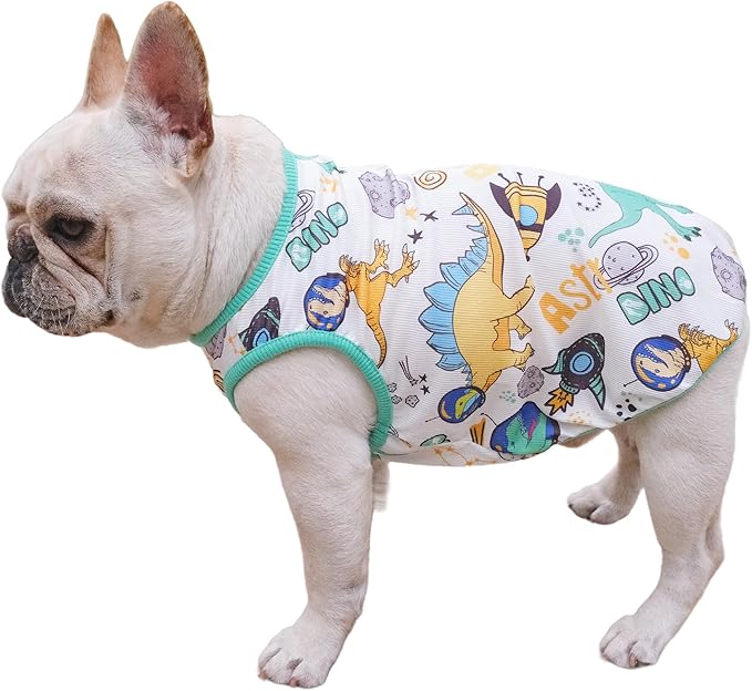 Dog Shirt Tshirt French Bulldog Clothes,Pet Shirts Tshirts Sweatshirt for Dogs Frenchie Corgi Pug Pitbull English Bulldog Clothes Tank Top Cooling Vest for Small Dogs,Dinosaur,S