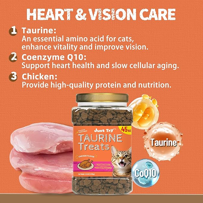 Just Try 2.8 lbs Taurine Treats with Coenzyme Q10 for Cats - Coq10 & Taurine for Cat to Support Feline Heart Health - Chicken Flavored Chews Vitamins Snacks Treats - Large Size