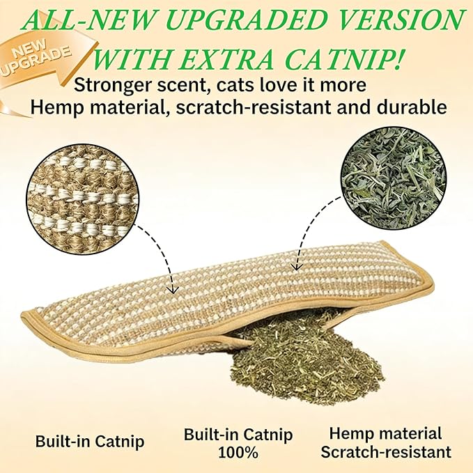 3Pcs Organic Catnip Pillows for Indoor Cats - 10000mg A+ Catnip, Sisal Scratcher Mat, Durable Teething Toy for Aggressive Chewers,Boredom, Anxiety Relief (3Pcs Small)