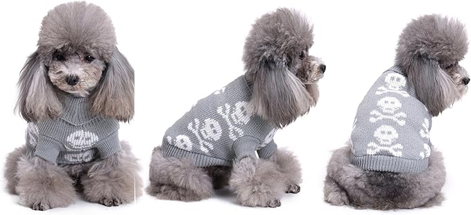 S-Lifeeling Skull Dog Sweater Holiday Halloween Christmas Pet Clothes Soft Comfortable Dog Clothes - Grey (Dog - Back Length 16")