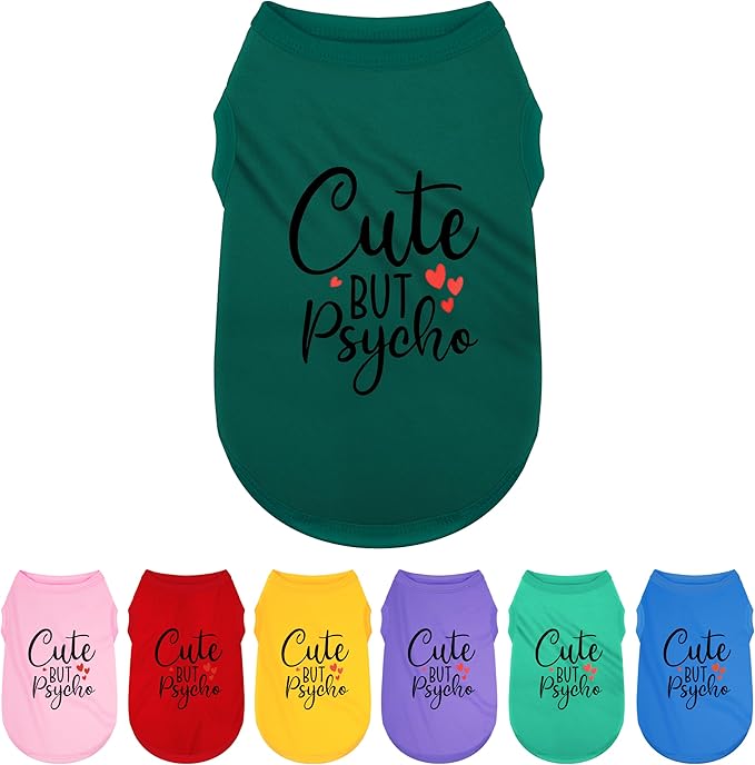 Expressive Polyester Dog Shirt Vest: Soft and Lightweight Puppy Shirt for Small and Medium Dogs, Featuring the Playful 'Cute but Psycho' Slogan Print Shirts Tank Top Dark Green S