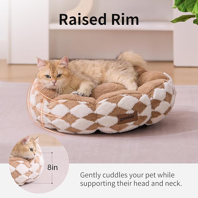 ZOMISIA Large Cat Beds for Indoor Cat, Donut Dog Beds for Small Dog, Round Plush Puppy Bed for Kitten, Brown