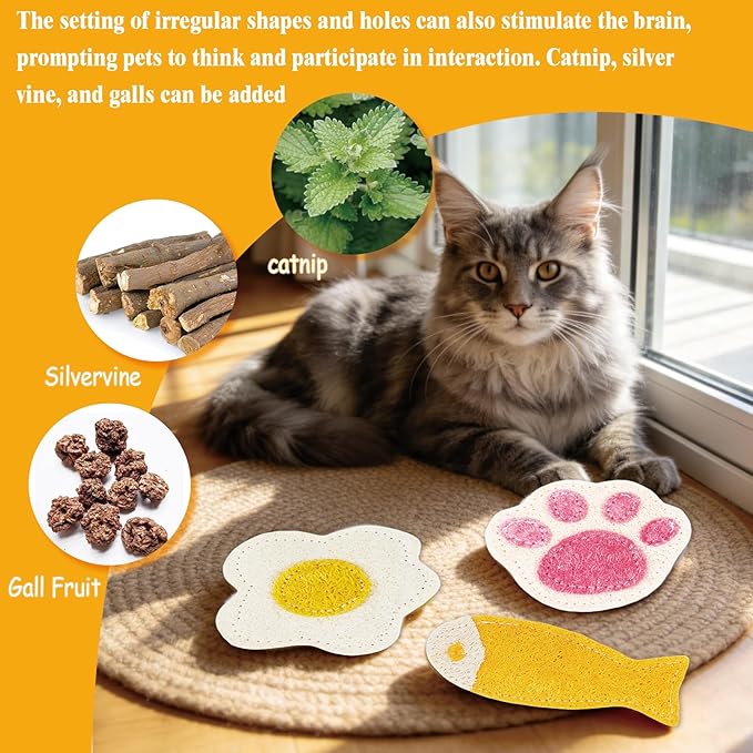 Natural Loofah Cat Chew Toys with Catnip, Biodegradable Dental & Teething Toys for Kittens and Cats, Eco-Friendly Interactive Cat Toy for Boredom Relief and Teeth Cleaning