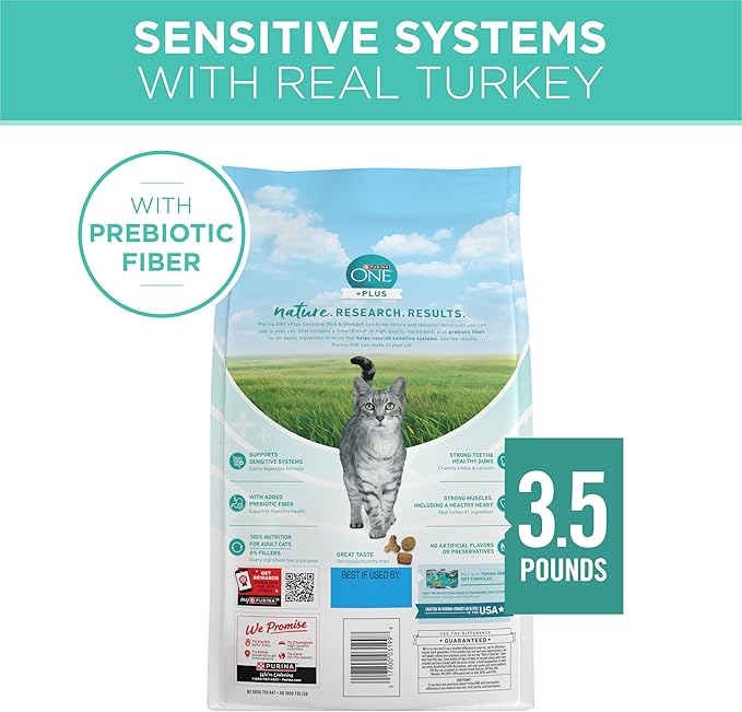 Purina ONE Sensitive Stomach, Sensitive Skin, Natural Dry Cat Food, +Plus Sensitive Skin and Stomach Formula - 3.5 Lb. Bag
