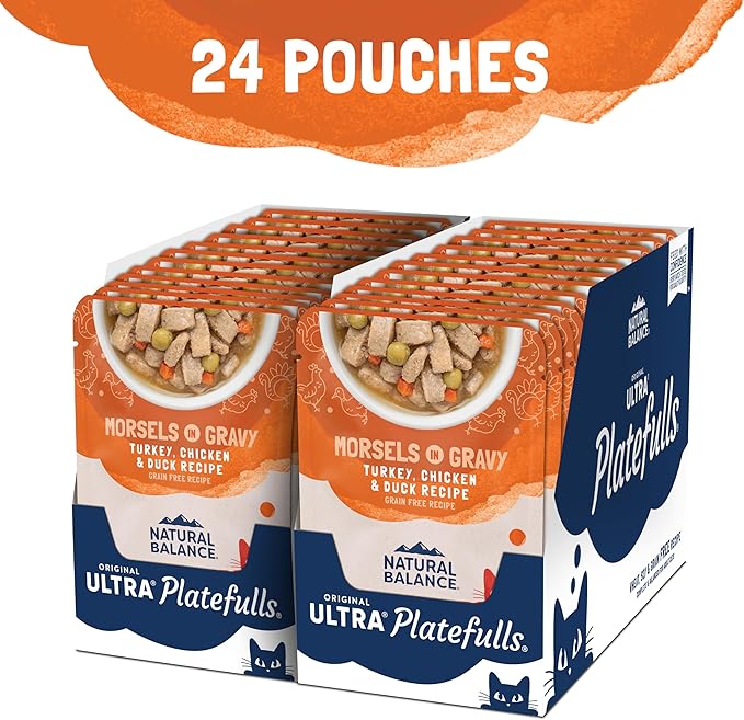 Natural Balance Original Ultra Platefulls Adult Grain-Free Wet Cat Food, Turkey, Chicken & Duck Recipe in Gravy, 3 oz (Pack of 24)