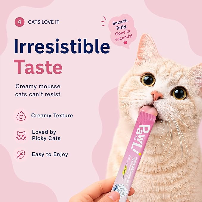PAWLI Hairball Control Lickable Cat Treats, Squeeze Cat Treats for Hairball Relief & Digestive Support, Anti Hairball Cat Snacks, Grain-Free, 7 Count