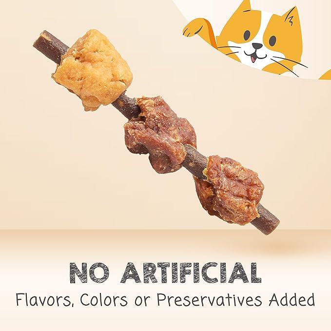 MEOWEE! Triple Flavor Kabobs Cat Treat, 2.4 Ounce Bag, Long-Lasting Playtime Treat for Cats Made with Real Chicken, Salmon & Tuna