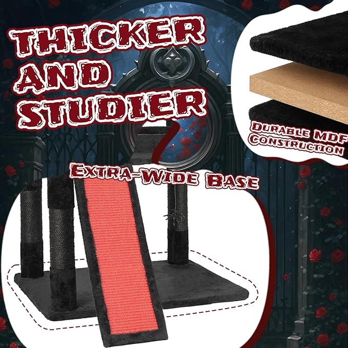 Gothic Halloween Cat Tree with Coffin Bed, 2-Level Cat Tower with Scratching Post & Spider Toys, Red Black Cat Furniture for Large Indoor Cats