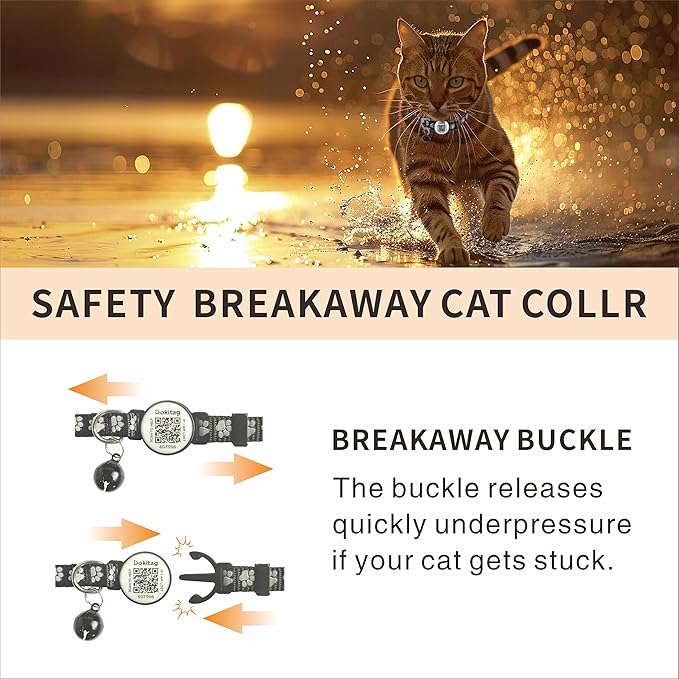 Reflective Cat Collar with QR Code Name Tag,Breakaway Cat Collars with Pet Id Tag and Bells,Scan QR Receive Instant Pet Location Alert Email 2pack (Blue&Black)