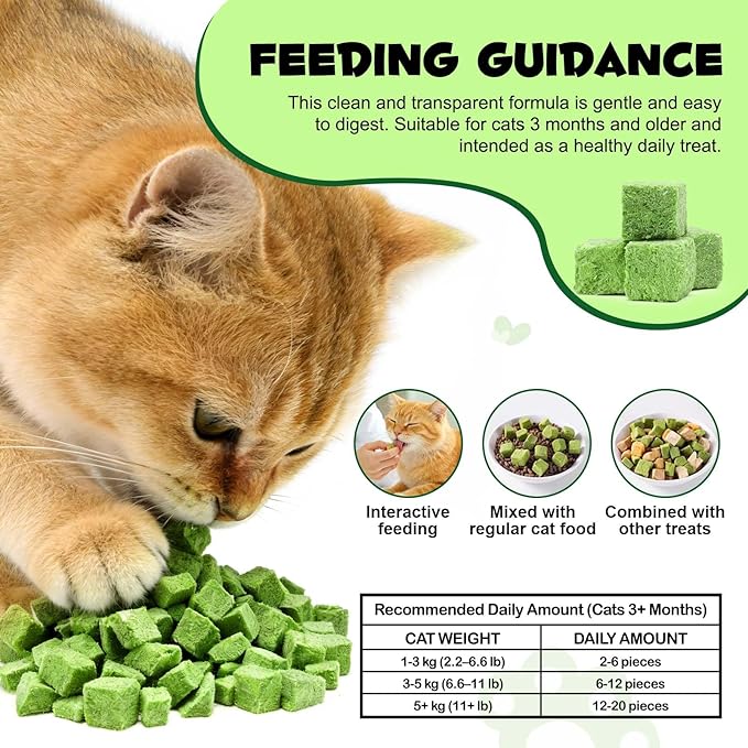 Freeze-Dried Cat Grass Pellets, High Protein 60% for Hairball Control & Digestive Health, Grain-Free Cat Supplements with Chicken & Fish Oil, Crunchy Bites for Cats 3+ Months