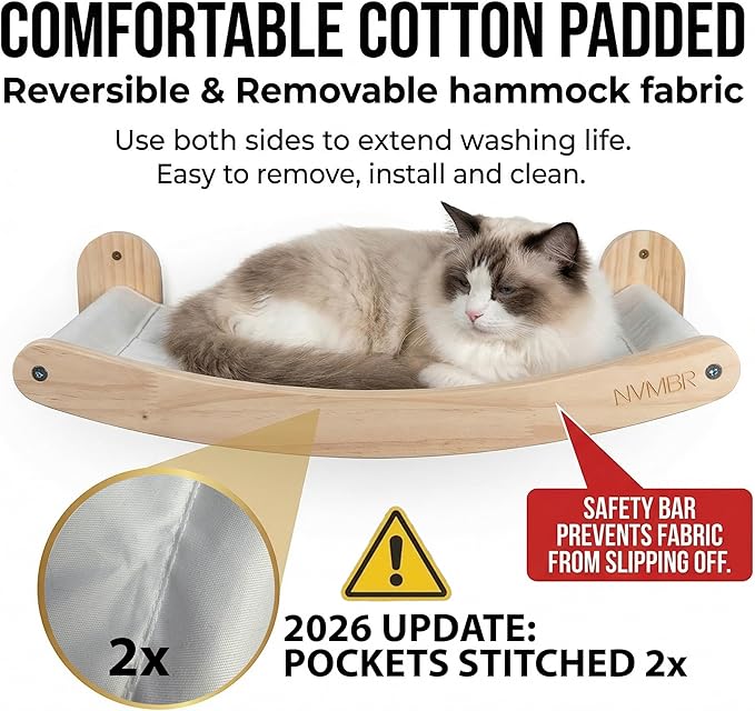 Cat Wall Shelf Bed Hammock with Sisal Stairs Set, Easy Install | 16 inch Stud Design | Holds up to 33 lbs | Indoor Shelf Lounge with Safety Bar Designed in USA