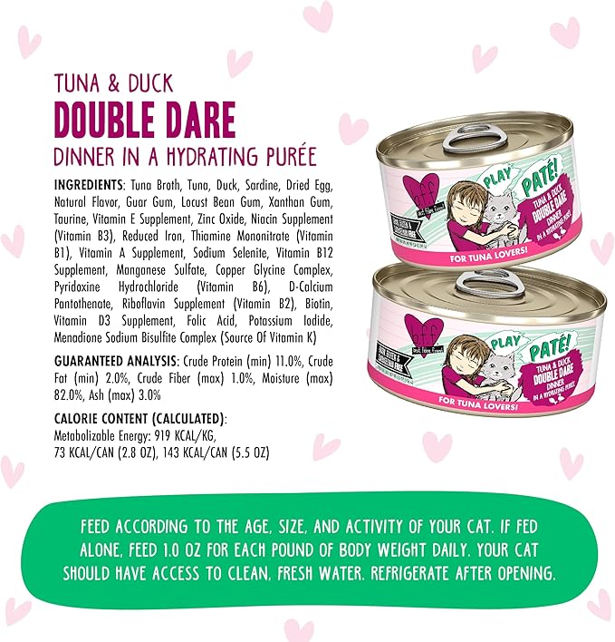 Weruva B.F.F. Play - Best Feline Friend Paté Lovers, Aw Yeah!, Tuna & Duck Double Dare with Tuna & Duck, 2.8oz Can (Pack of 12)