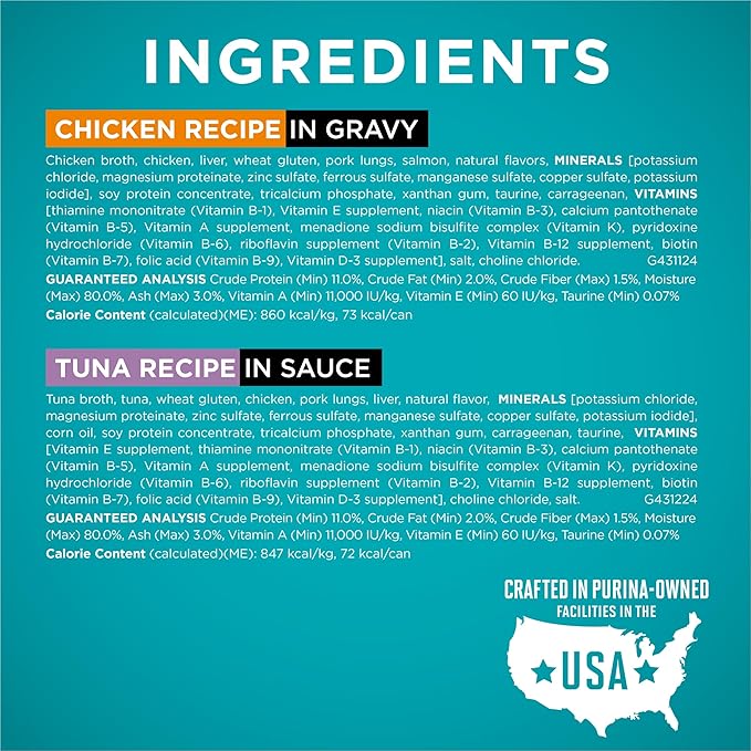 Purina ONE Natural, High Protein Cat Food Variety Pack, Chicken, Tuna, Salmon and Trout Recipes - (Pack of 24) 3 oz. Cans