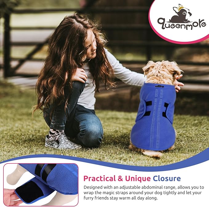 Queenmore Soft Fleece Dog Jacket, Warm Winter Coat with Leash Hole, Dachshund Sweaters for Small Dogs Cats (Blue, XL)