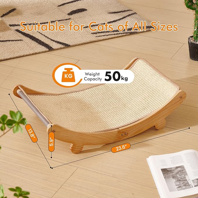 Sisal Cat Scratcher Bed for Indoor Cats Large Cat Scratching Post Scratch Pad Solid Wooden Cats Furniture Lounge Chair