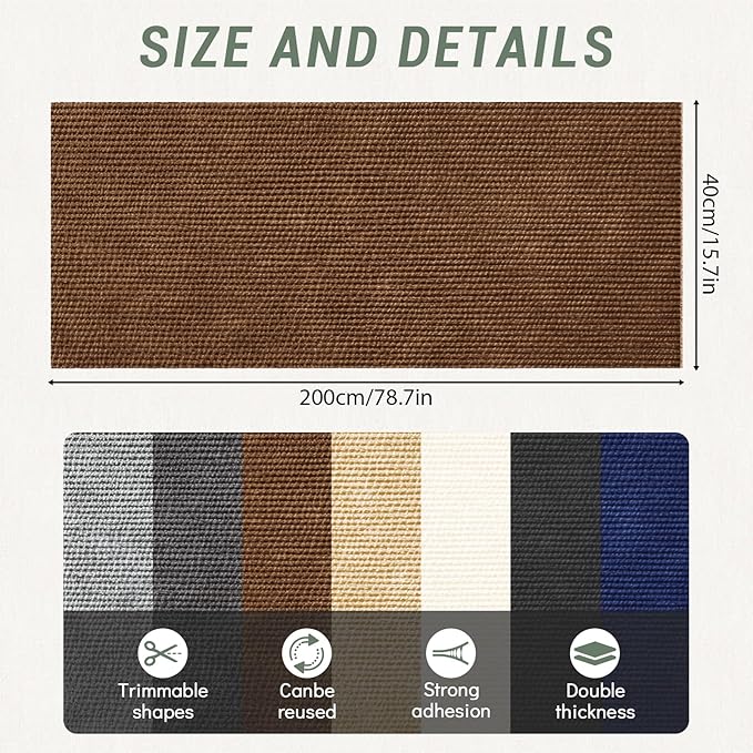 Cat Scratch Couch Furniture Protector, Adhesive Cat Scratch Pad Deterrent for Furniture, DIY Climbing Cat Scratcher Couch Protector from Cat Claws Scratching Mat for Indoor (Brown,78.7x15.8Inch)